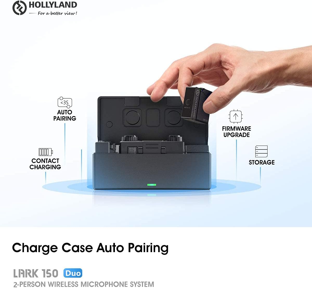 Wireless Lavalier Microphone Hollyland Lark 150 - Compact Wireless Microphone System Charging Case & 2 Transmitters & 1 Receiver Professional Mini Lapel Mic for Smartphones,DSLR,Video Cameras,Live