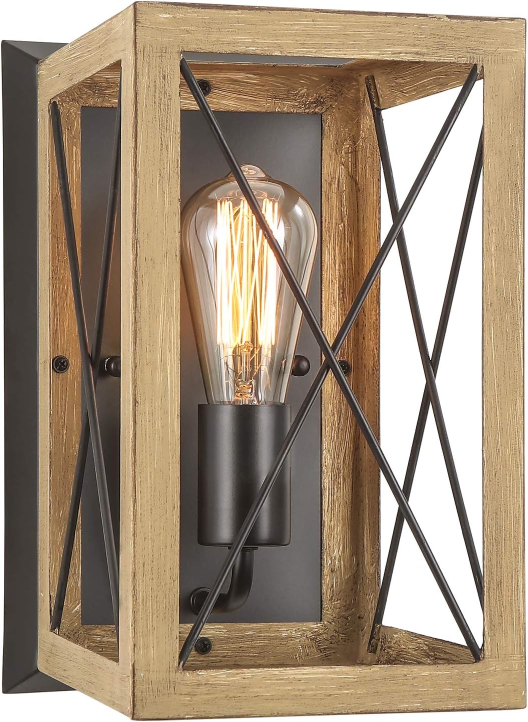 Luupyia Single Farmhouse Wall Light Fixtures Indoor, Rectangular, Metal Rustic Wall Sconces Industrial Farmhouse Wall Lights for Living Room Hallway Porch, Beige Gray Pack of 2