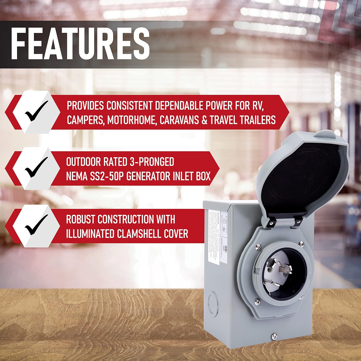 AA Ignition 3 Prong 50 Amp 125/250V Generator Power Inlet Box - NEMA SS2-50P Power Inlet Box - 12500 Watts Generator Inlet Plug for Outdoor Receptacle - Weatherproof Generator Outlet, ETL Listed