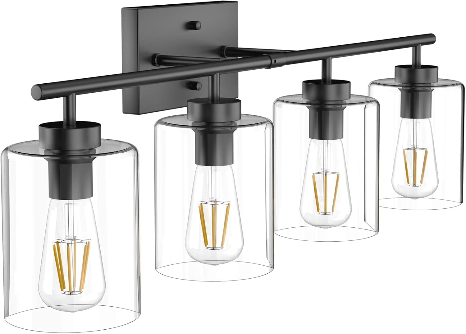 Aipsun 4 Lights Black Bathroom Vanity Light Over Mirror with Clear Glass Shades Industrial Bathroom Light Fixtures (Exclude Bulb)