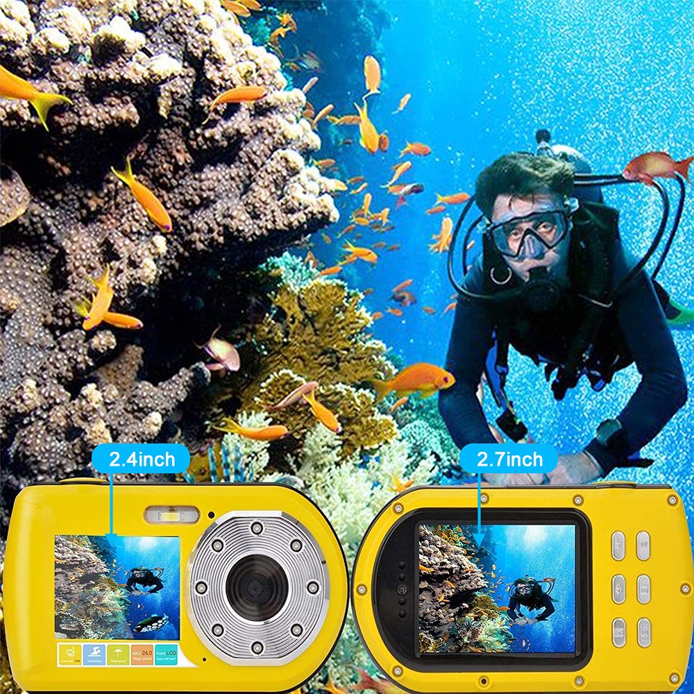 Underwater Camera 1080P FHD 20MP 10m Dual Screen Waterproof Digital Camera for Snorkeling Anti Shake Selfie, 16x Digital Zoom Camera Video Camcorder Recorder Pack of 2