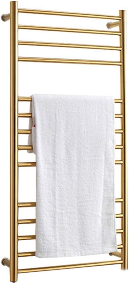 YCGU Wall Mounted Electric Towel Warmer, 4/12-Bar Electric Warming Towel Rack for Home Bathroom, 304 Stainless Steel, Hardwired and Plug in Options, Brushed Gold,2,L