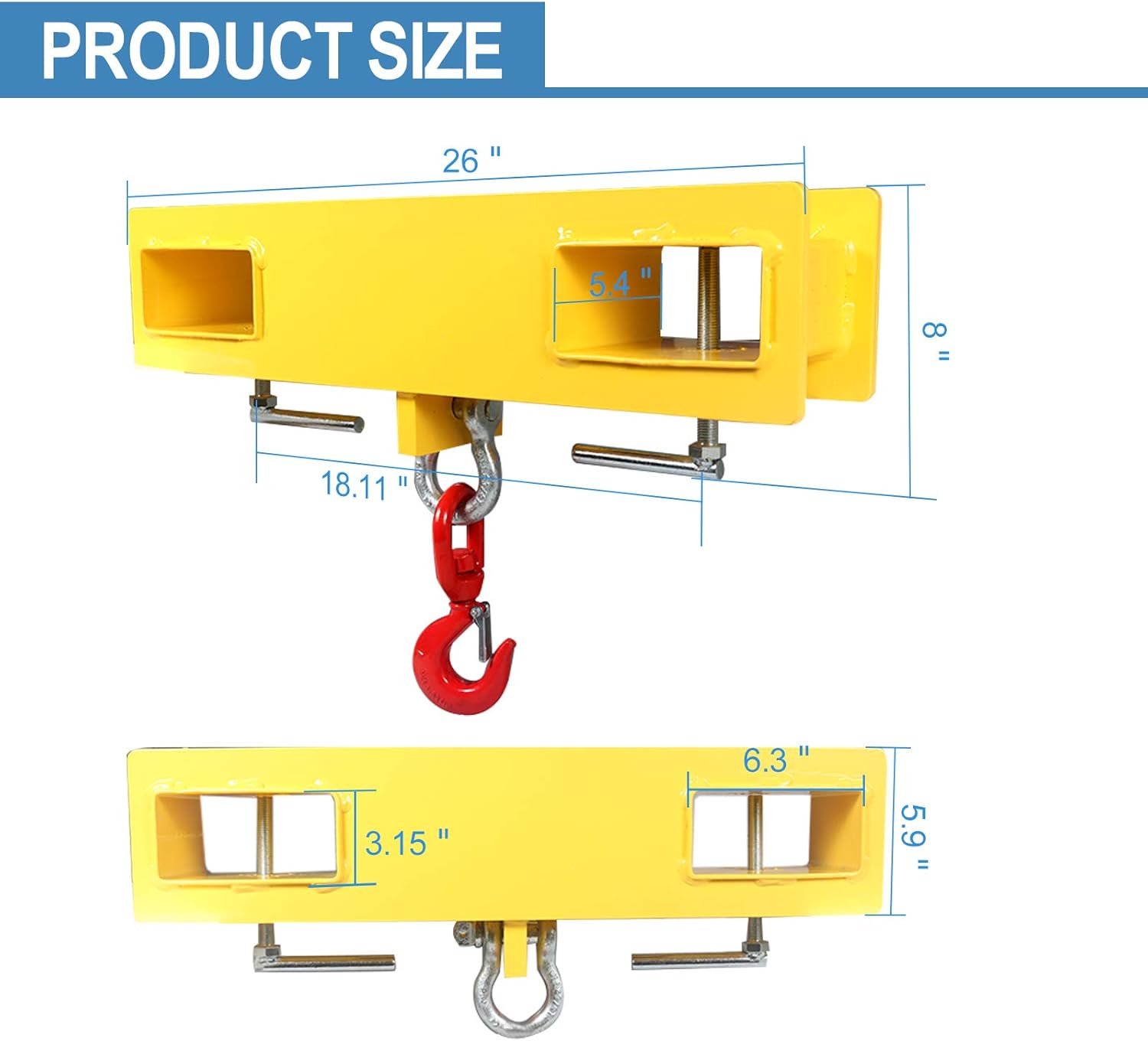 Sulythw Forklift Lifting Hoist Swivel Hook Mobile Crane 4000LB Capacity Lift Attachment Heavy Duty Steel Yellow