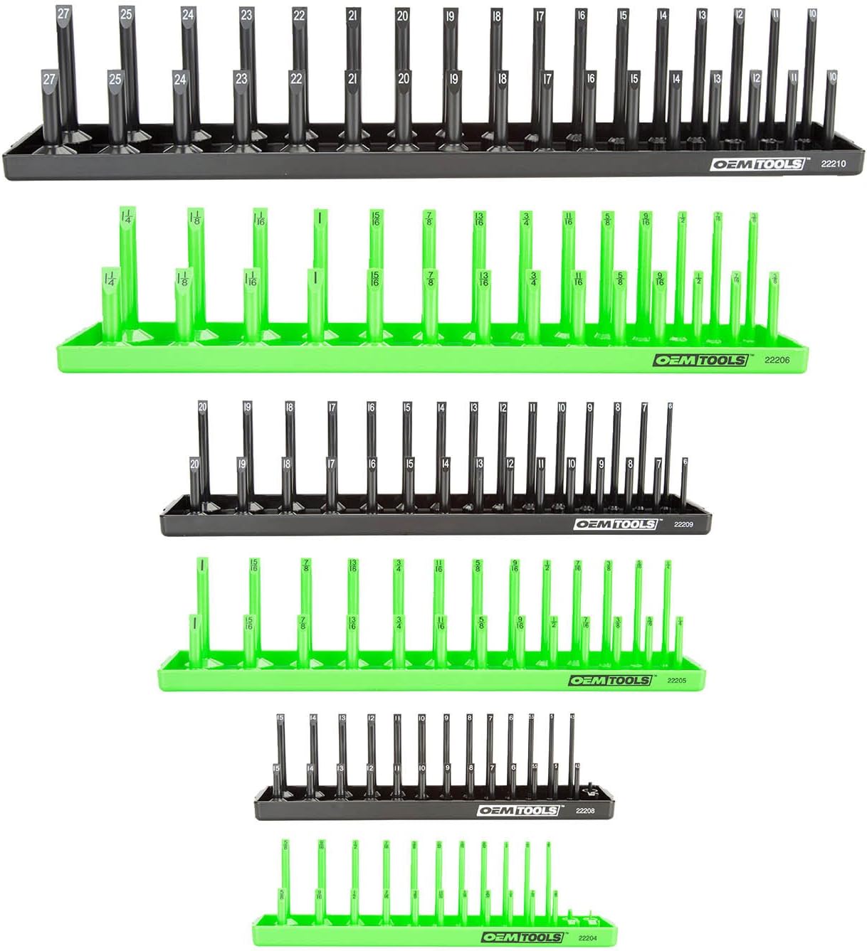 OEMTOOLS 22233 6 Piece SAE and Metric Socket Tray Set (Black and Green), 1/4