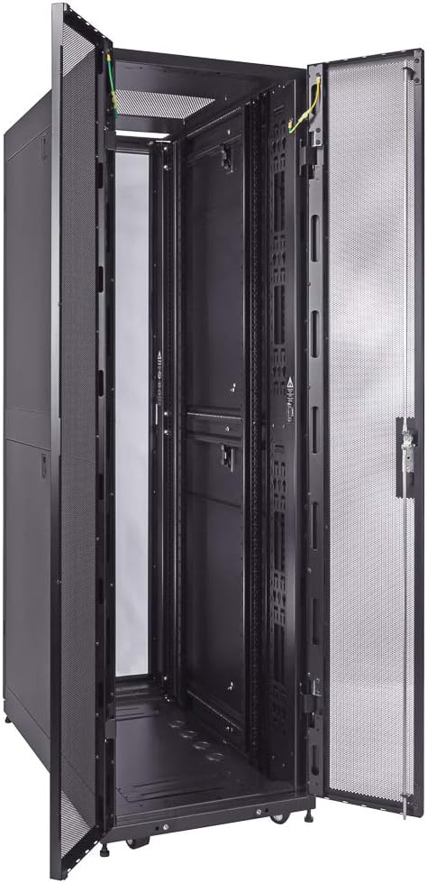 NavePoint Commercial Series 42U Server Rack Cabinet, 1000mm Depth with Fan Compatible Top, Glass Door, Black