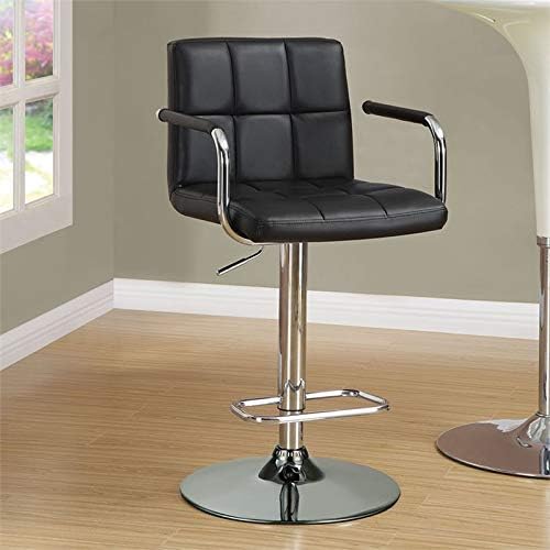 BOWERY HILL Faux Leather Tufted Adjustable Bar Stool in Black