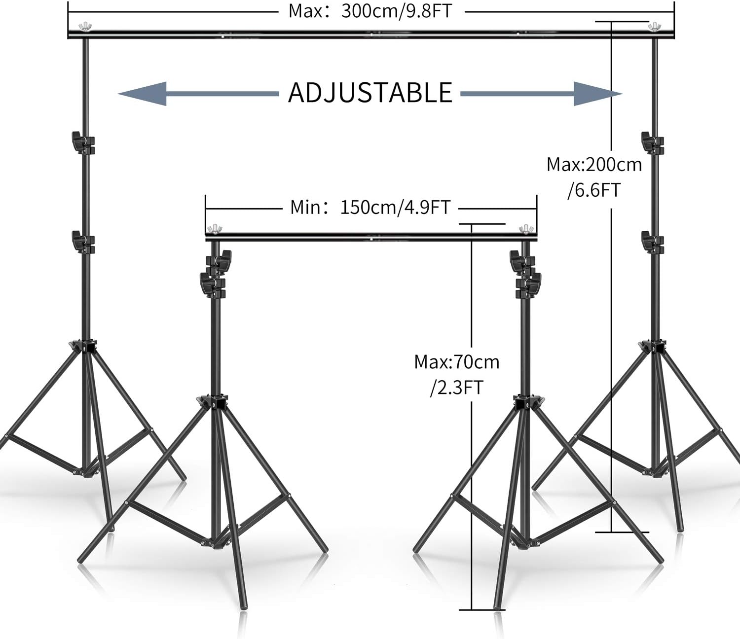 SH Backdrop Stand, 6.5 x 10 ft Adjustable Heavy Duty Photography Background Support System Kit with Spring Clamp, Sand Bag, Carry Bag, for Photo Video Studio