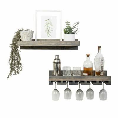 Bernon Wall Mounted Wine Glass Rack Set Finish: Gray
