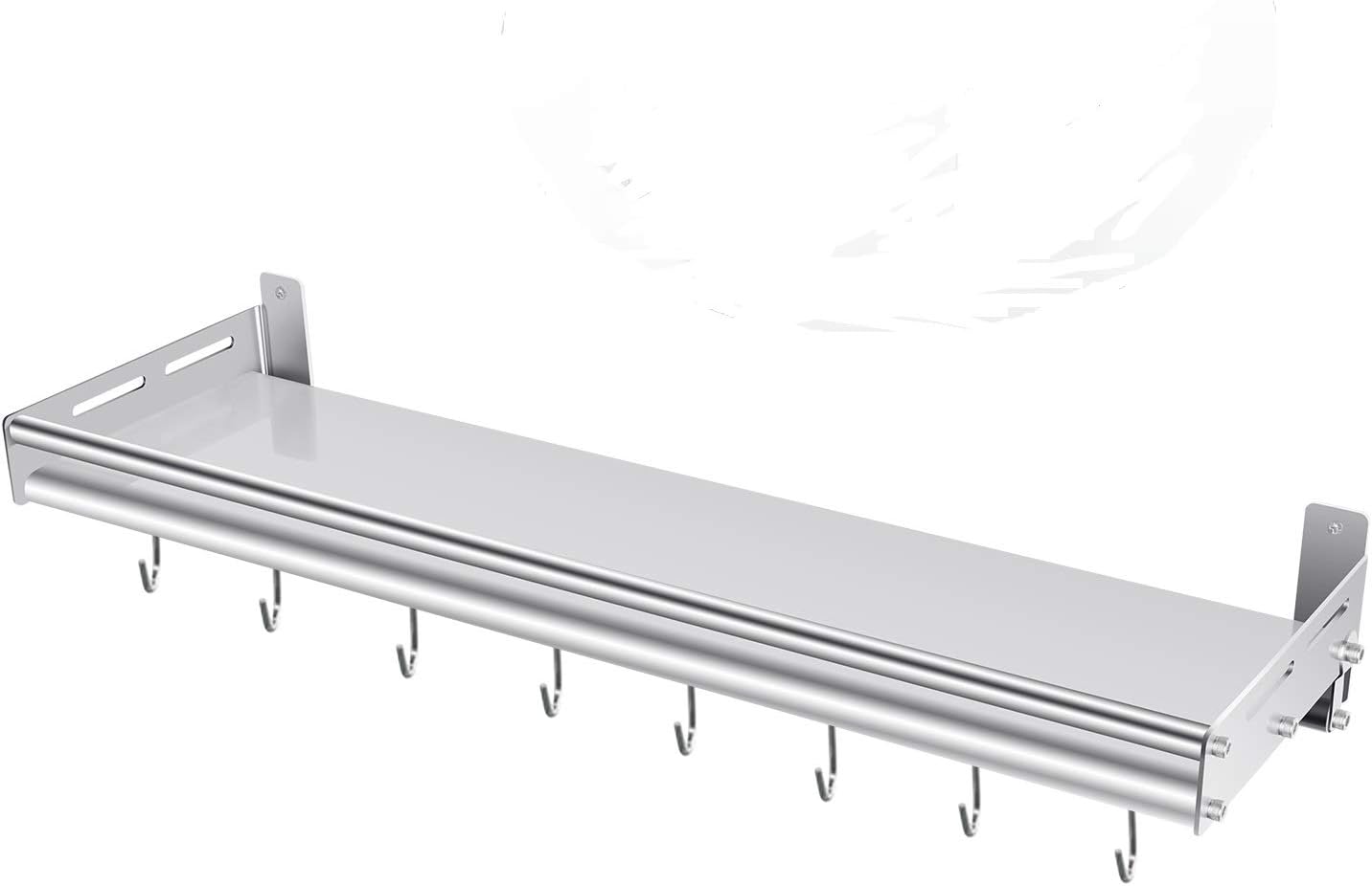 Stainless Stell Wall Mount Shelf with Hooks 304 Bathroom Kitchen Commercial Shelf Rack Restaurant Bar Multifunctional Storage Shelf (7.87, 23.62) Pack of 2