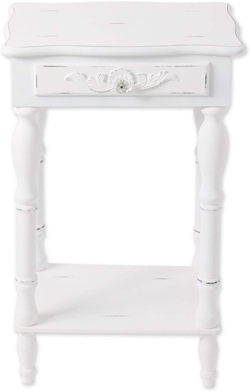 Furniture Creations Carved Wood Shabby Top White Side Night End Table Chic Pack of 2