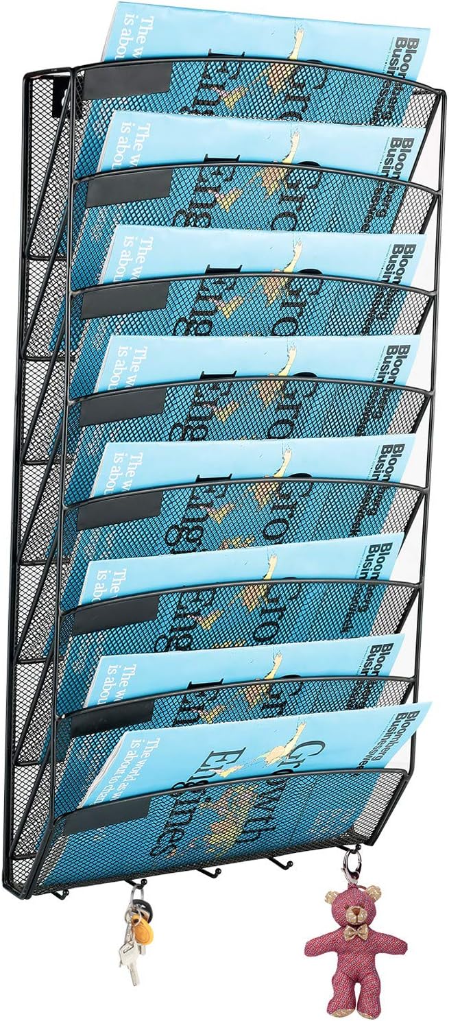Samstar 8 Pocket Wall File Organizer, Mesh Hanging File Holder Wall Mount Paper Letter Organizer, Magazine Rack, Black Pack of 2