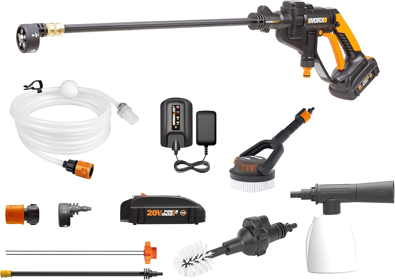 WORX 20V Cordless Pressure Washer, Portable Power Hydroshot Cleaner w/ Accessories, Battery & Charger, Suitable for Car Washing & Surface Cleaning w/ 5-in-1 Adjustable Nozzle,WG625.4