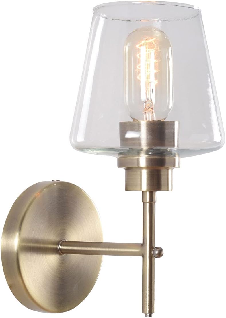 Kenroy Home 94116AB Dean Sconces, Medium, Antique Brass with Clear Glass Pack of 2