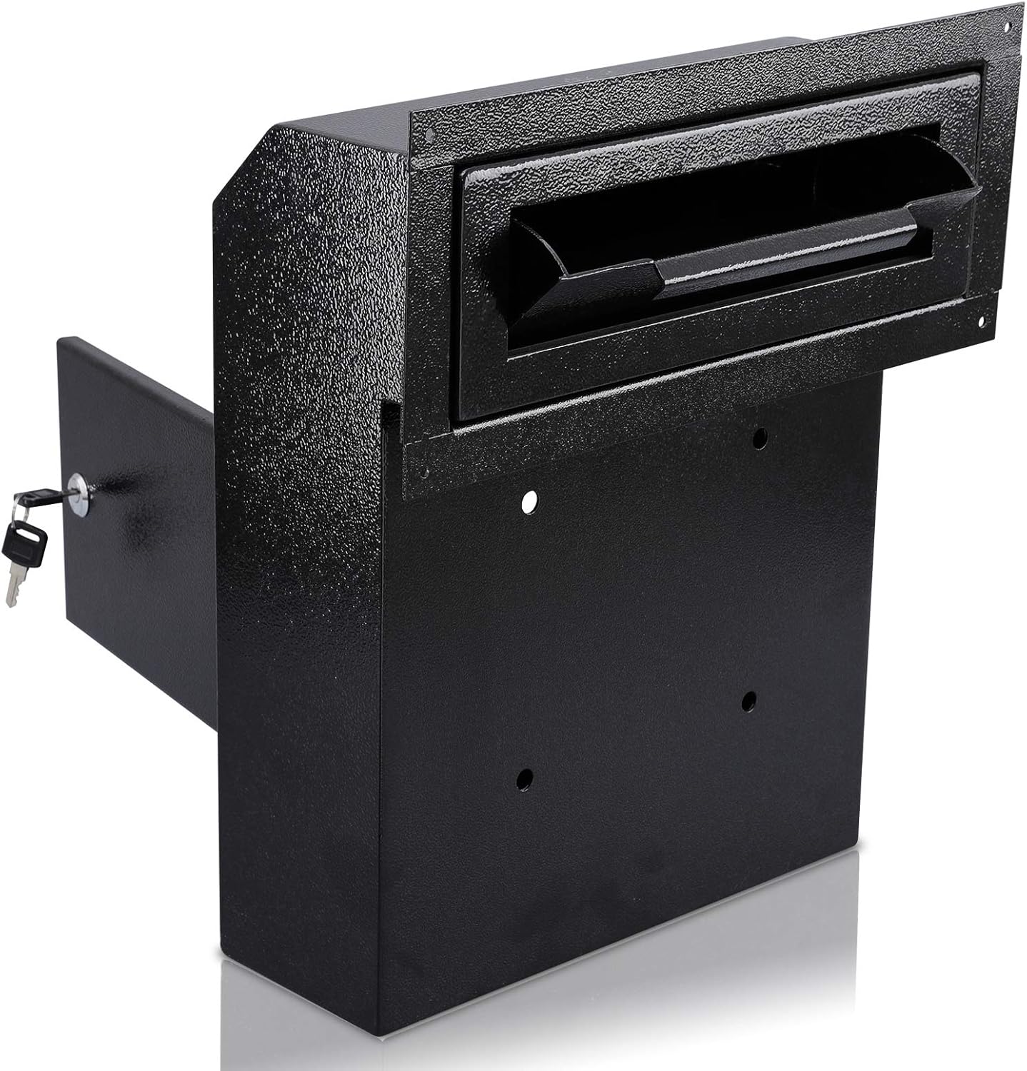 xydled Door Drop Box for Mail, Mail Boxes with Key Lock,Locking Mailbox Door Mounted,Through The Door Safe Locking Drop Box,11.9'' x6'' x14.9'', Black