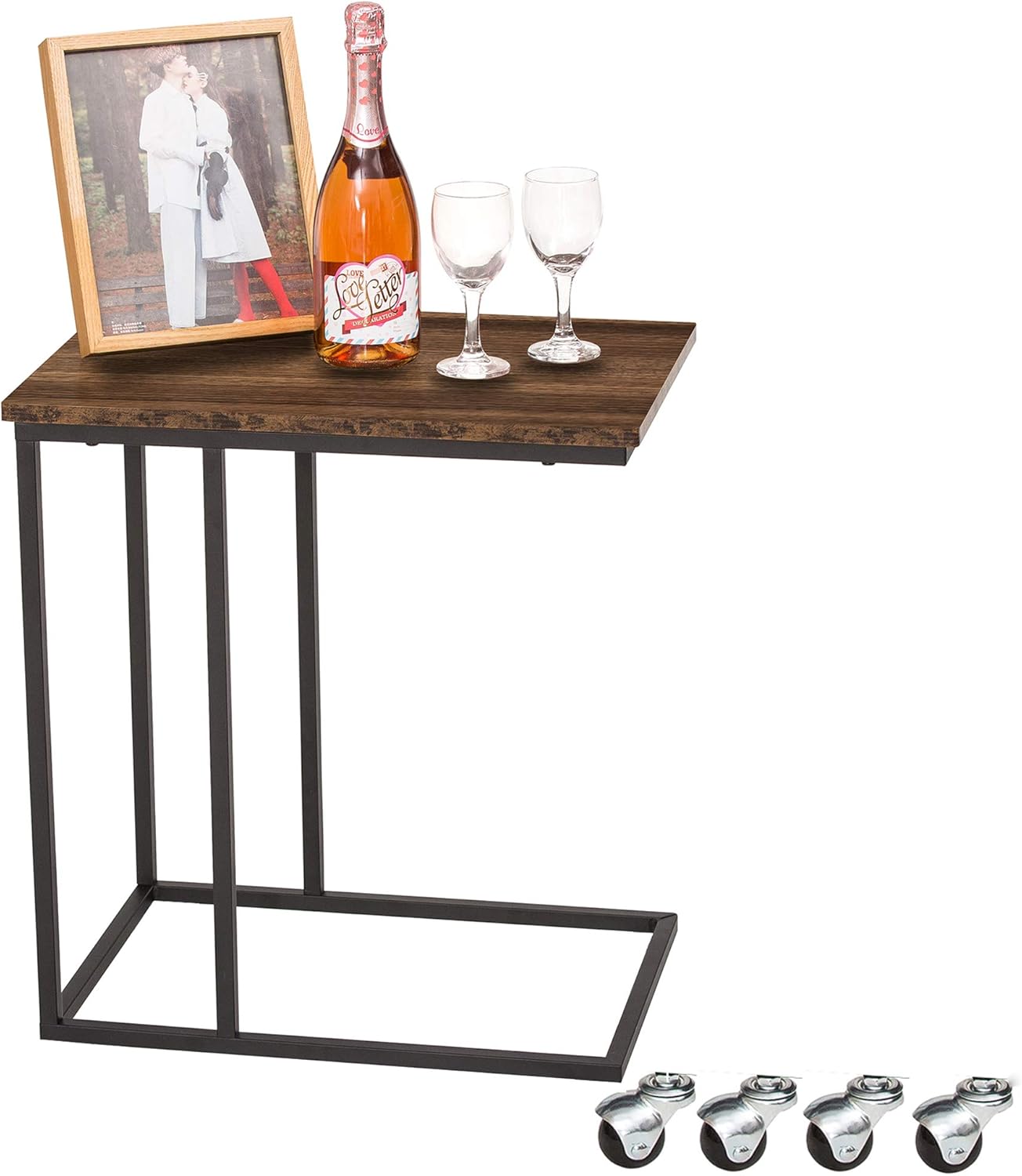 GOOD & GRACIOUS Side Table, Industrial End Table, Vintage Bedside Table with Sturdy Metal Frame for Living Room, Bedroom & Small Spaces, Easy Assembly, Industrial,Rustic Brown Pack of 2