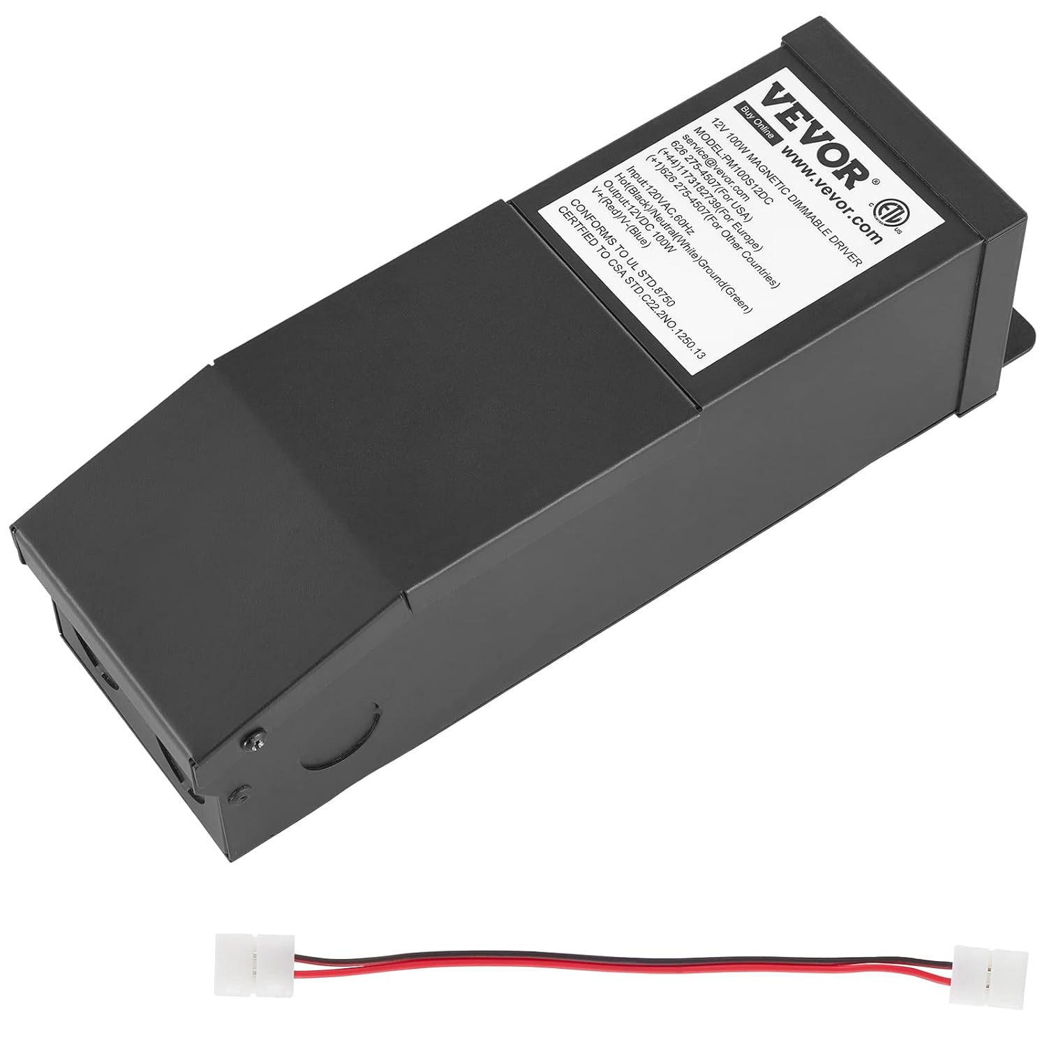VEVOR Dimmable LED Driver, 100W 12V 8.3A, Magnetic Power Supply 110V AC to 12V DC LED Transformer, Compatible with MLV, ELV, CL Dimmers, for LED Strip Light, Constant Voltage LED Products, ETL Listed