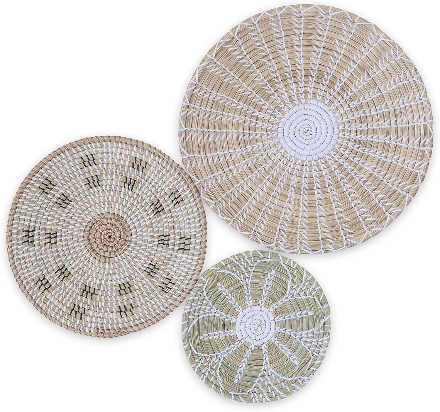 Handmade Oversized Hanging Wall Basket Decor - [Set of 3] - BOHO Wall Decor | Seagrass Baskets Decor | Woven Basket Wall Decor | Natural Home Decor | Decor for Bedroom, Living Room, Dining Room, Study, Nursery Pack of 2