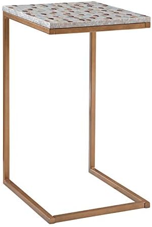 Linon Paola Capiz Fish Mosaic Metal Accent C Table in Gold