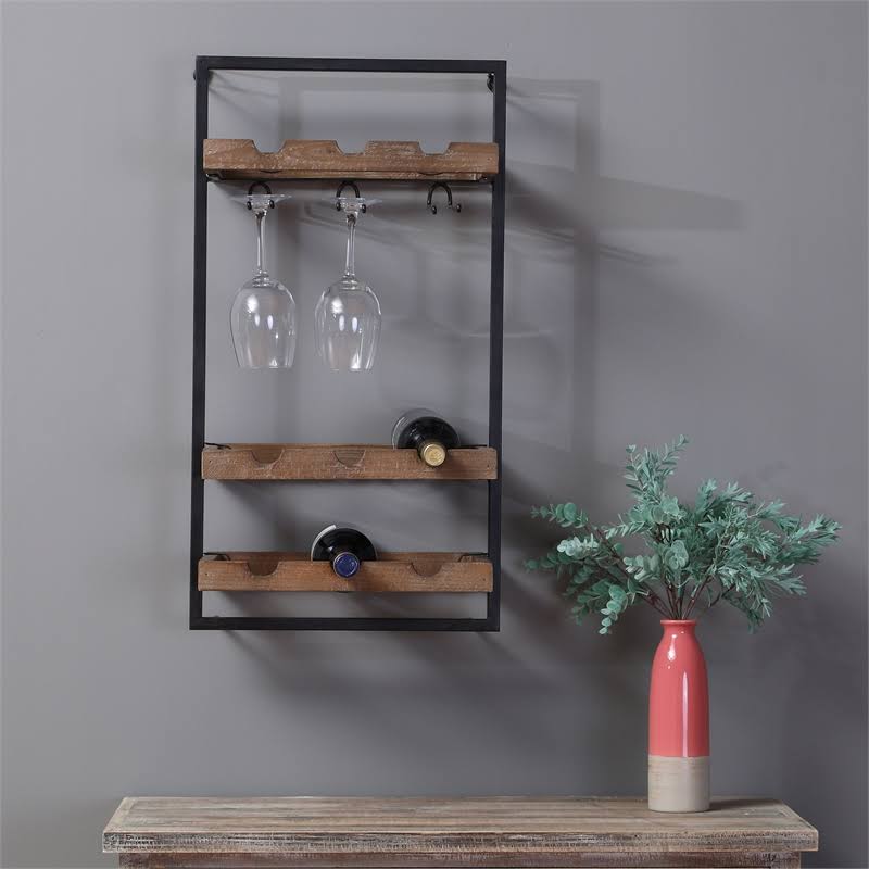 Luxen Home Wall-Mounted Wooden Wine Rack