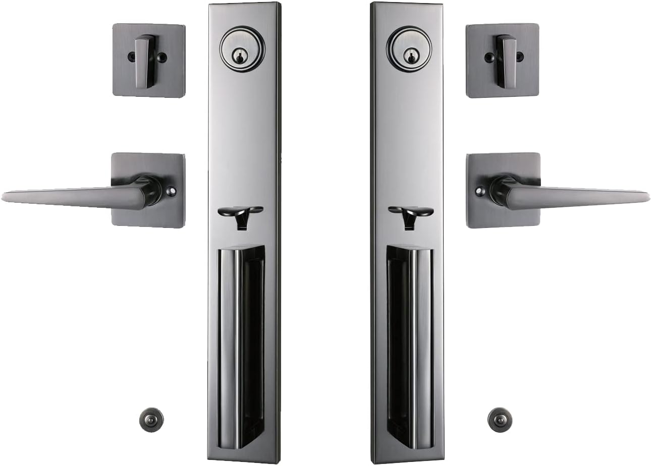 Door Handle Sets Front Door Handle Set with Handle Lever Bright Black Handleset Keyed-Alike Function(Keyed handleset(1PCS)