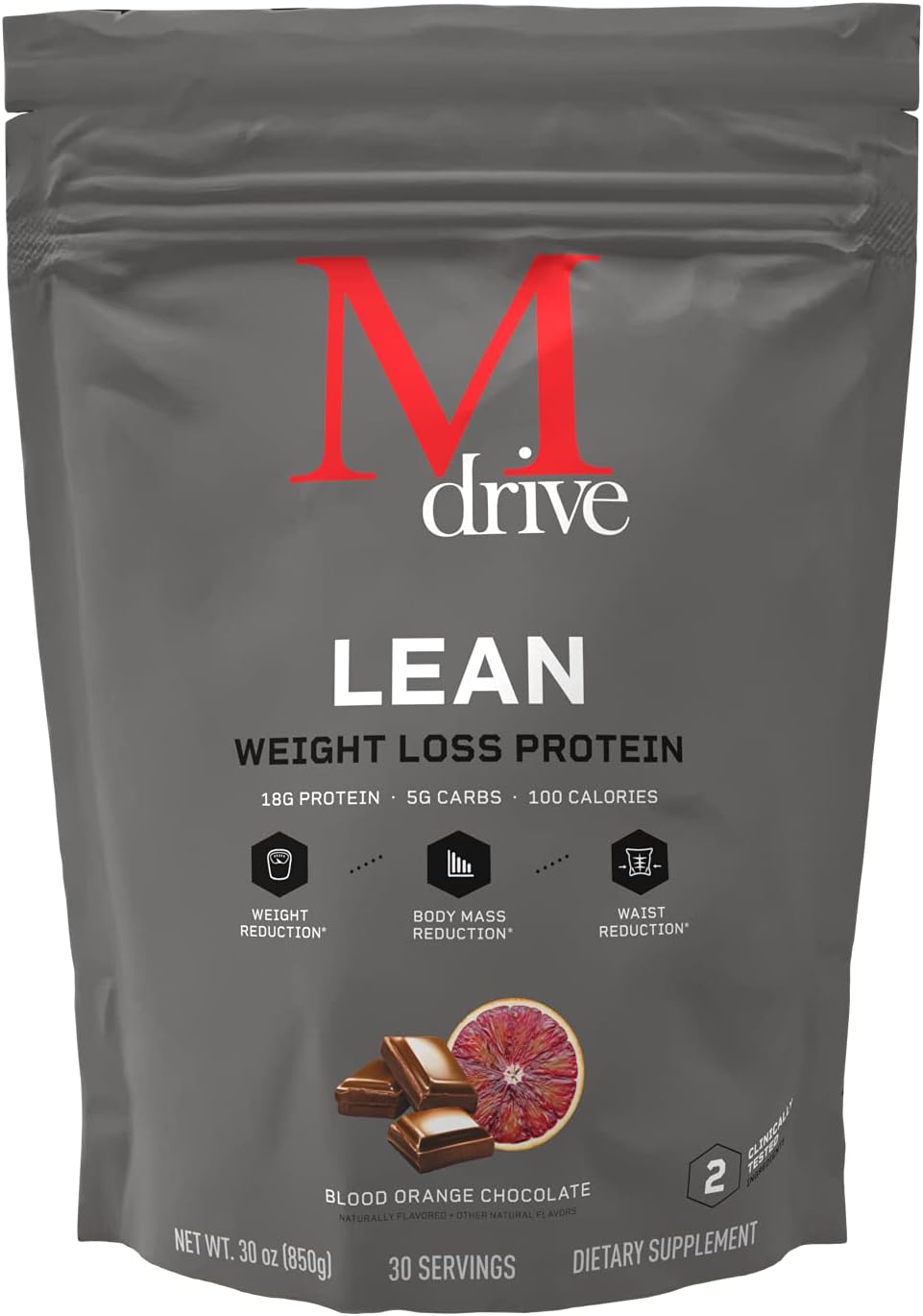 Mdrive Lean for Men, Protein Powder for Supporting and Preserving Lean Muscle Mass, Morosil Sicilian Blood Orange Extract, Chromax, Whey Protein, Blood Orange Chocolate Flavor, 30 Servings, 30oz Pack of 2