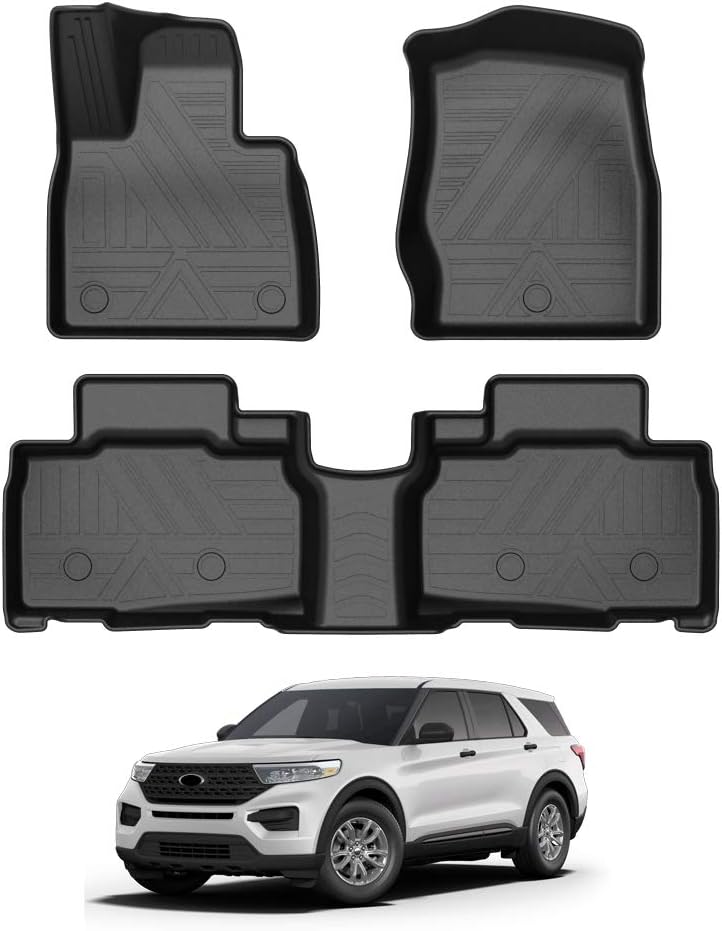 KUST Custom Fit Floor Mats for Ford Explorer 2020-2023 All Models All Weather Floor Liners Car Mats 1st & 2nd Row Liner Black Non-Slip