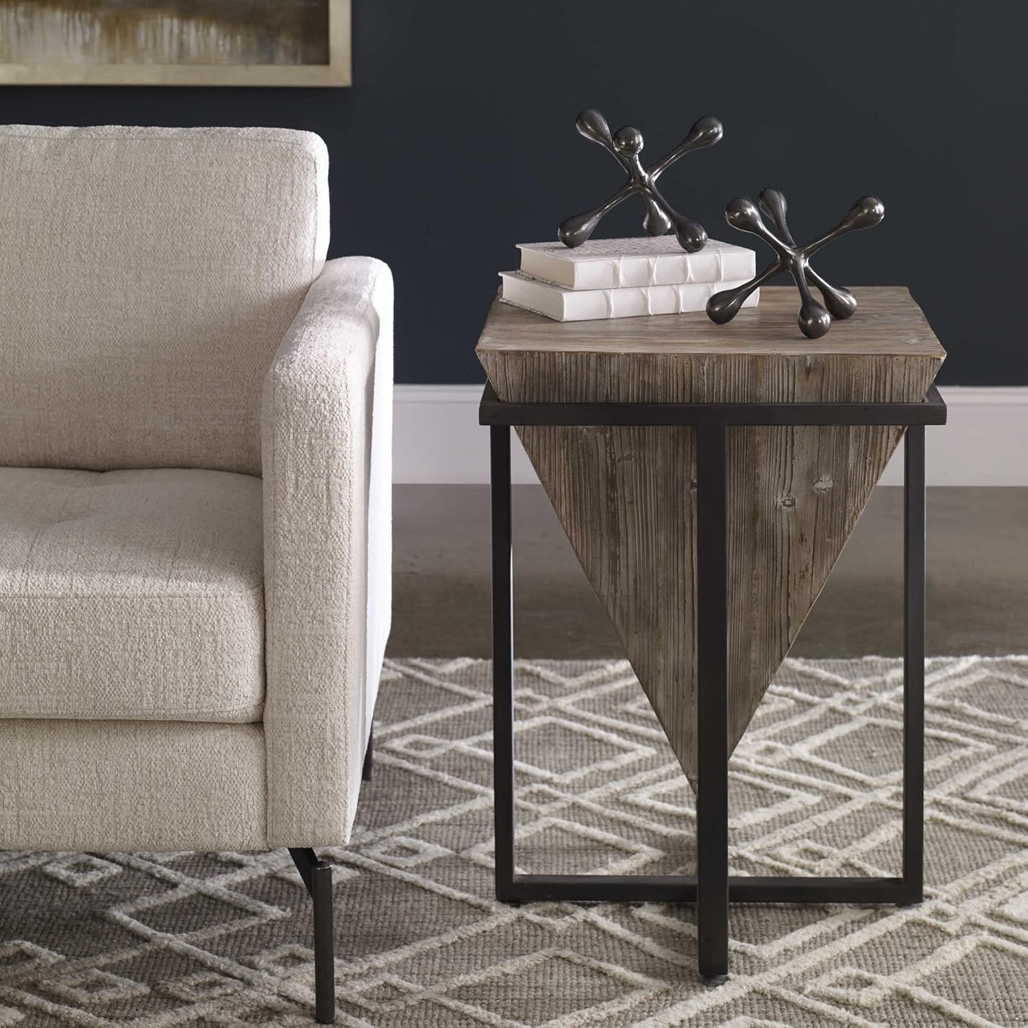 Uttermost 24864 Bertrand Accent End Table in Gray Wash and Aged Black, 18.25