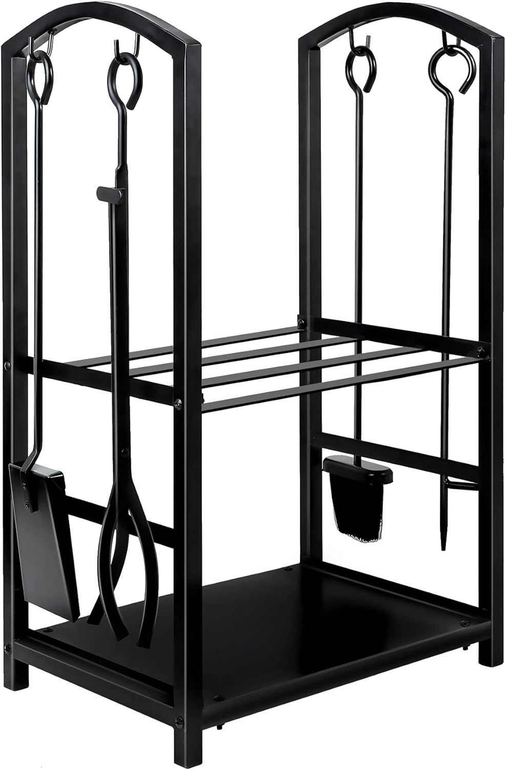 WBHome Firewood Rack with 4 Tools - Iron Fire Log Holder Storage Set Includes Brush, Shovel, Poker, and Tongs, 17 x 29 x 12 inches, for Indoor / Outdoor