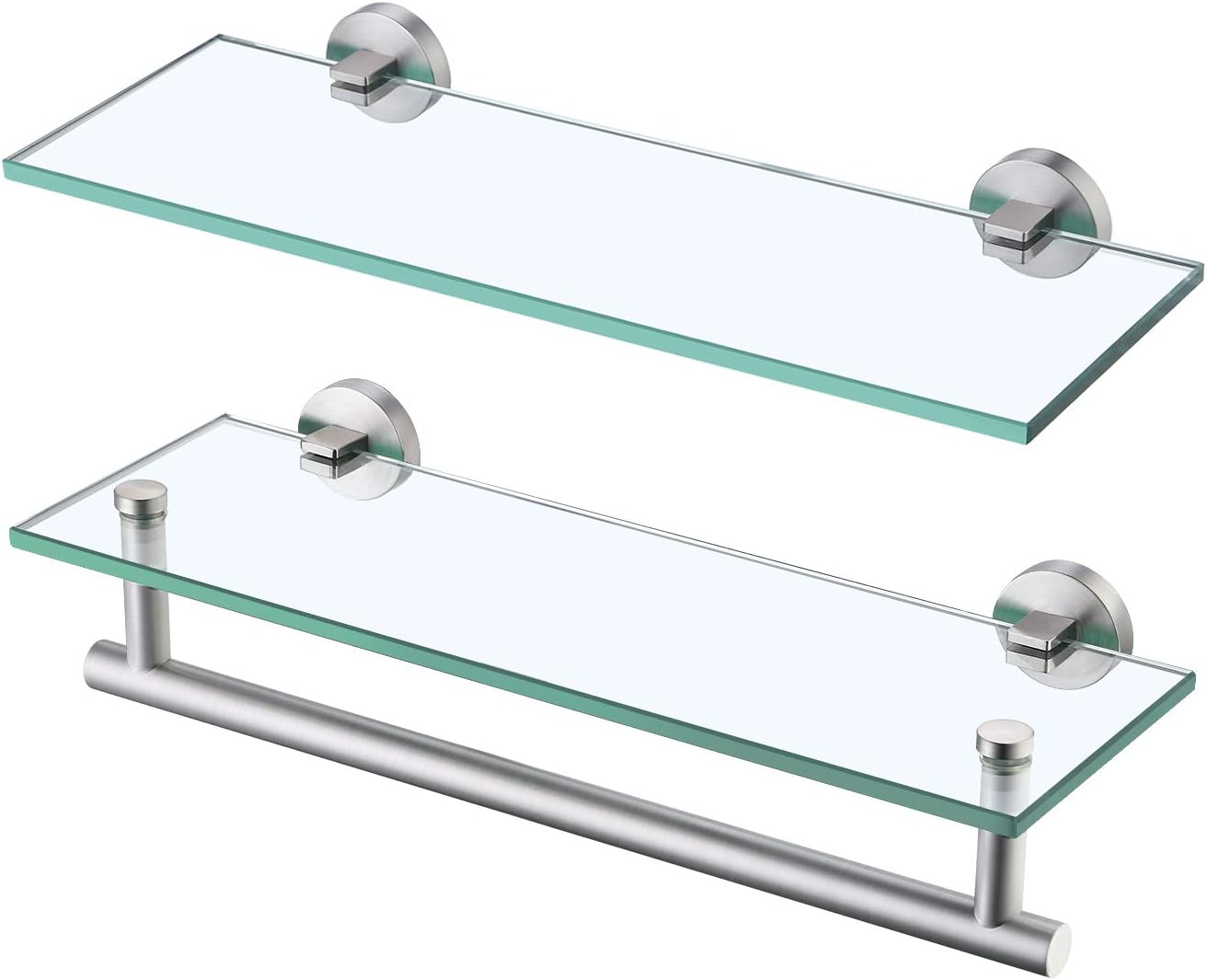 KES Glass Shelves for Bathroom, 16-Inch Bathroom Shelf with Towel Bar and Tempered Glass Wall Mount SUS 304 Stainless Steel Brushed Finish 2 Pack, A2022S41-2-C1 Pack of 2