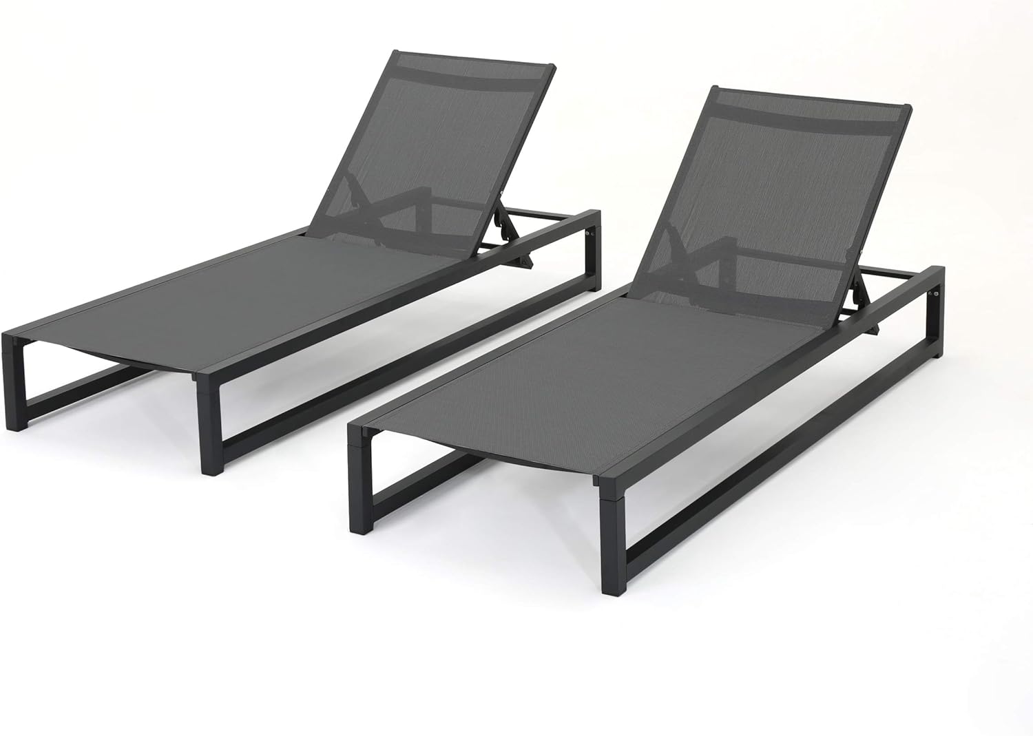 Christopher Knight Home Modesta Outdoor Aluminum Framed Chaise Lounges with Mesh Body, 2-Pcs Set, Black Finish / Grey Mesh