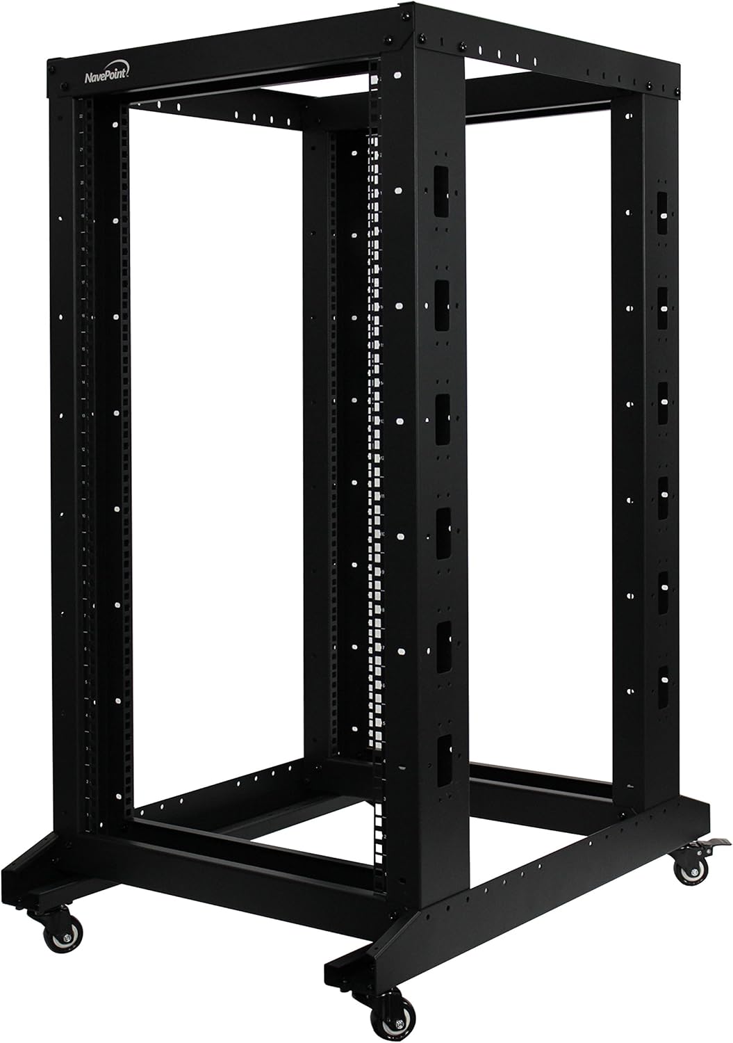 NavePoint 22U Professional 4-Post IT Open Frame Server Network Relay Rack 800mm Casters Black