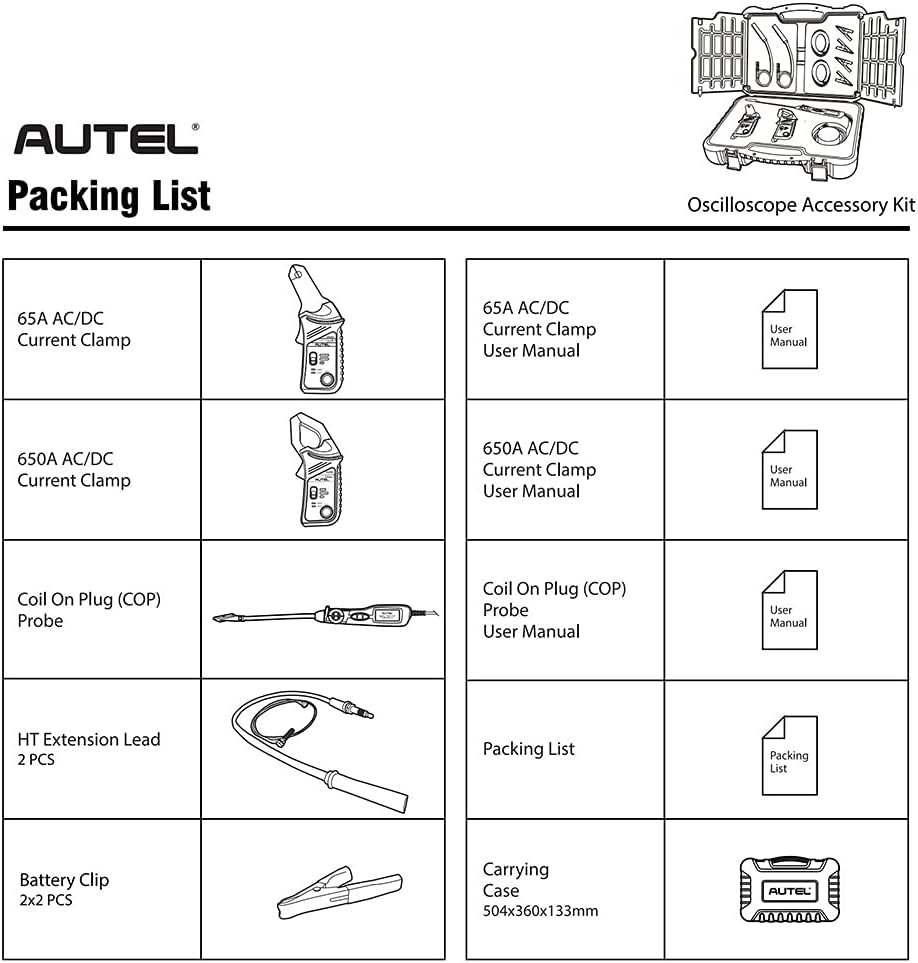 Autel MaxiSys MSOAK Oscilloscope Accessory Kit Compatible with The MaxiFlash VCMI MSUltra MS919 & MP408 Support 65A/650A AC/DC Clamp HT Extension Lead Battery Clip with Carrying Case