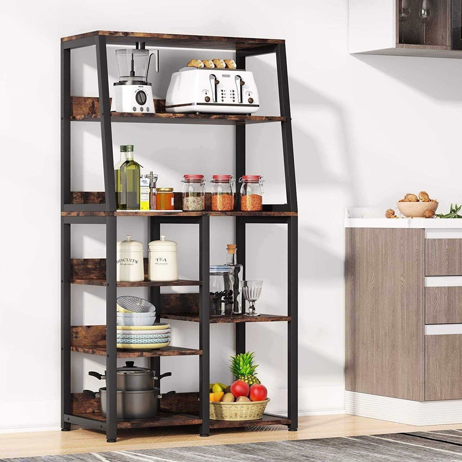 Tribesigns 8-Tier Industrial Baker's Rack with Storage Shelves, Free Standing Microwave Oven Stand Spice Rack for Kitchen, Utili
