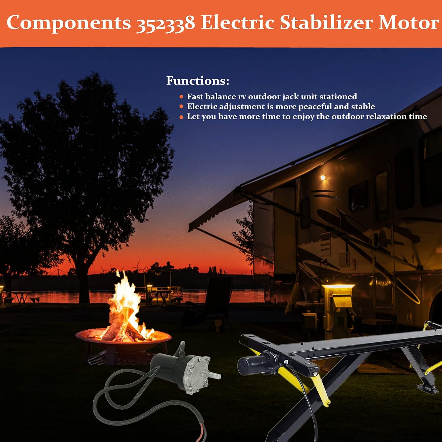 LicBund 352338 Components RV Electric Rear Stabilizer Smart Jack Motor&nbsp;Compatible with High Speed Power Stabilizer Jacks, Black