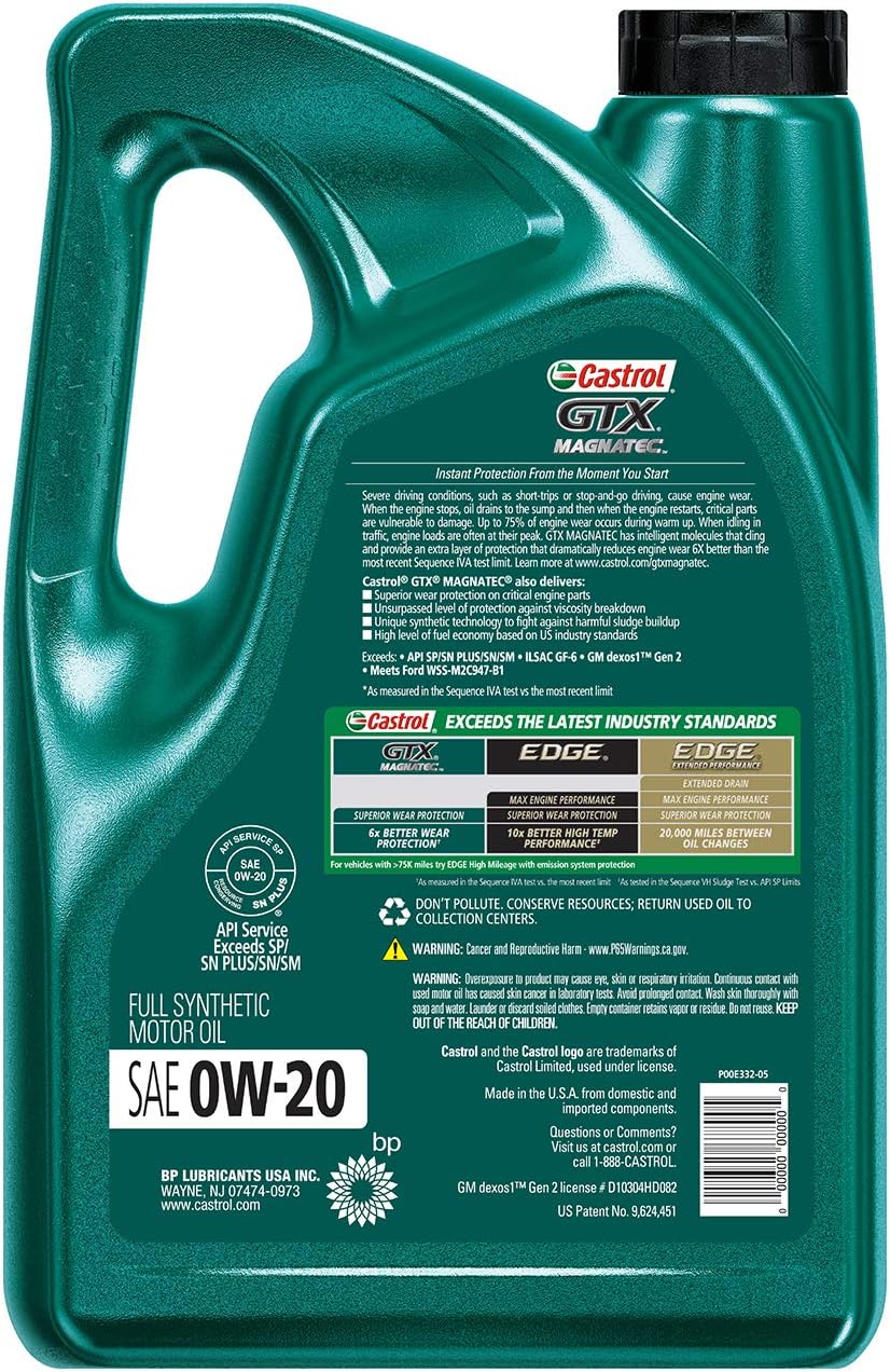 Castrol 03060-3PK GTX Magnatec Green 0W-20 Motor Oil - 15 Quart, (Pack of 3)