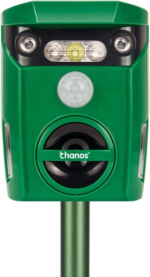 Thanos Solar Power Cat Repeller Ultrasonic Animal Repellent LED Flashing Light Motion Activated to Keep Dog Fox Raccoon Deer Away from Your Garden (Green) 1