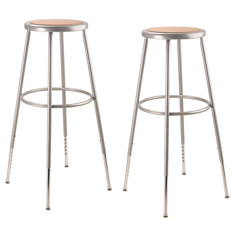 National Public Seating 32 in. to 39 in. Height Grey Adjustable Heavy-Duty Steel Stool (2-Pack)