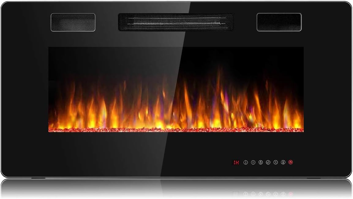 Tangkula 36 Inches Recessed Electric Fireplace, in-Wall & Wall Mounted Electric Heater with Adjustable Flame Color & Speed, Remote Control, Touch Screen, 750-1500W (36 Inches)