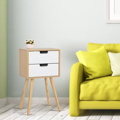 Jaxpety 28.5x22H Mid Century Nightstand Wood End Table Bedside Accent Side Table w/ 2 Drawers, for Bedroom Living Room, Natural