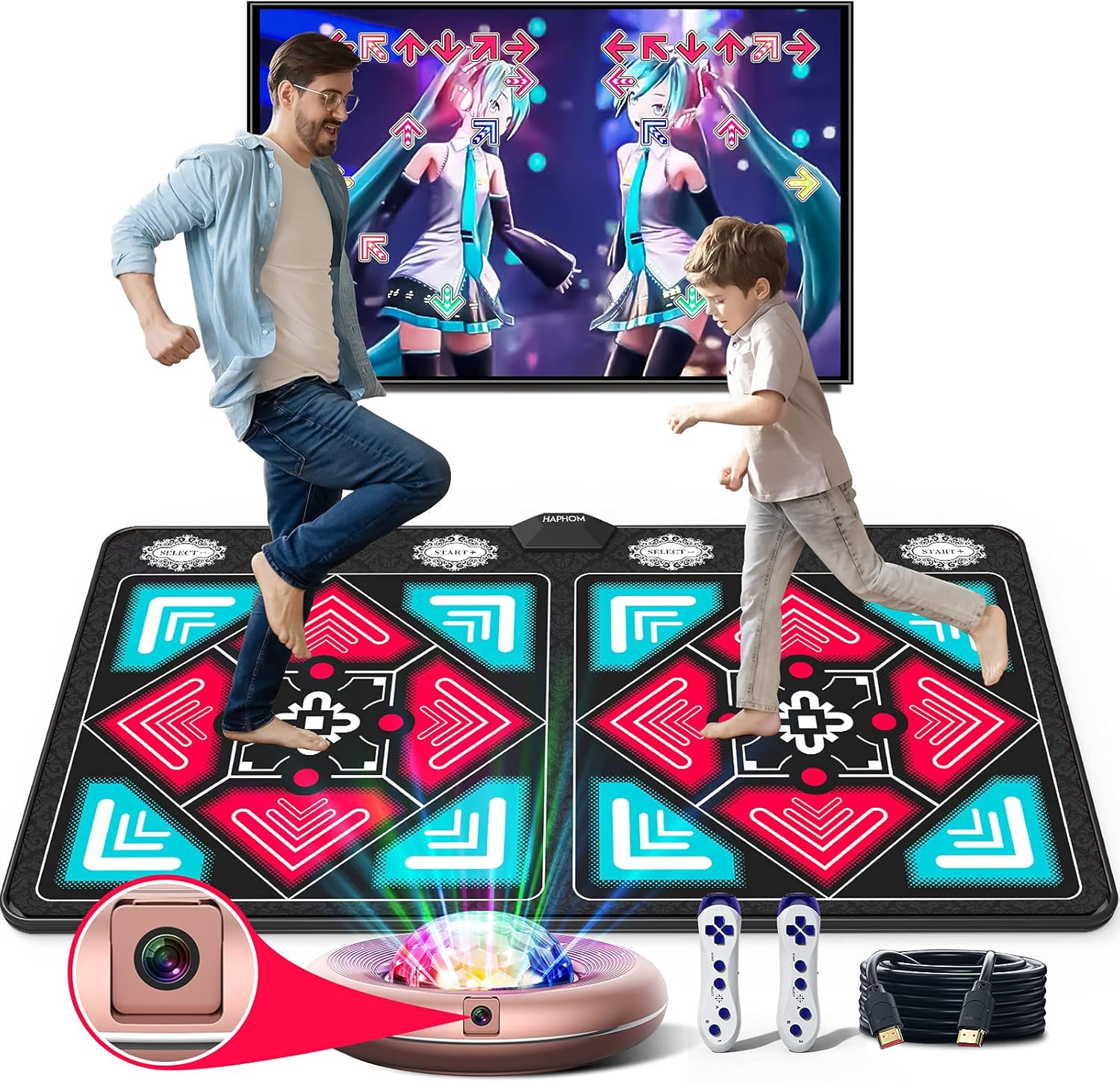 HAPHOM Electronic Dance Mat, Dance Mat for Kids and Adults, Dance Mats Non-Slip Yoga Music Mat with HD Camera Disco Game Host for HDMI Interface TV (Black)…
