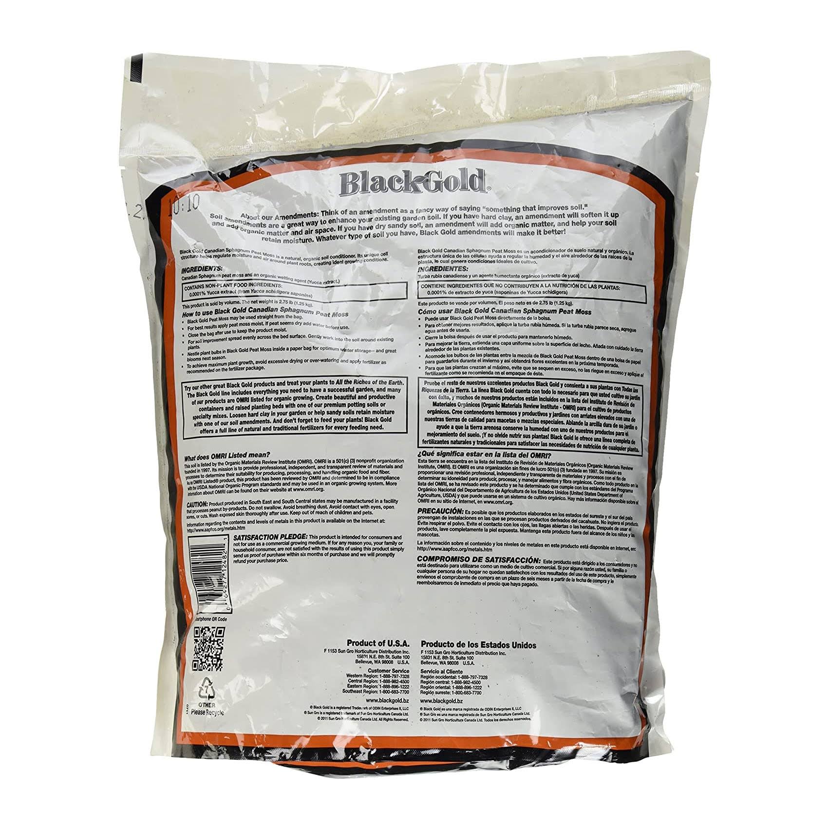 SunGro Black Gold Natural Canadian Sphagnum Peat Moss Plus, 8 qt Bag (10 Pack)