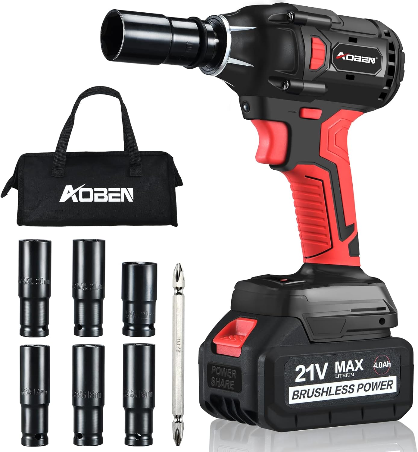 AOBEN 21V Cordless Impact Wrench Powerful Brushless Motor with 1/2