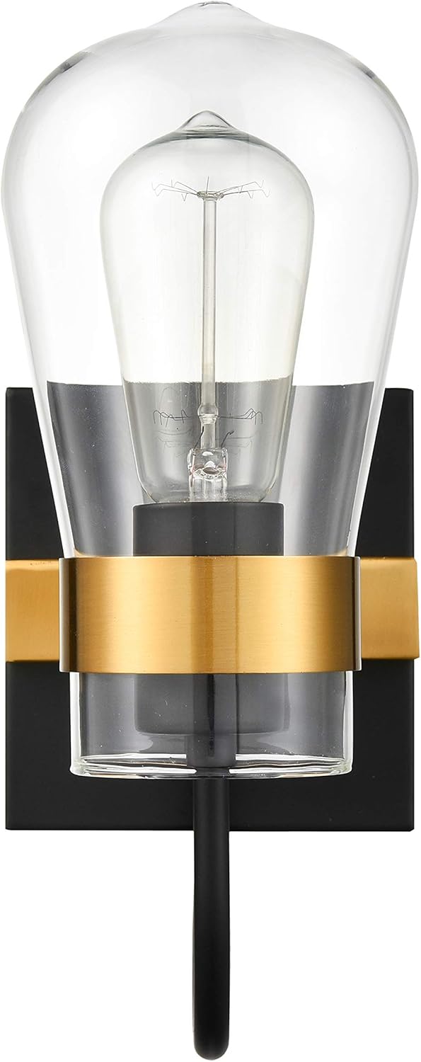 Light Society Marc 1-Light Vanity Light, Black and Brushed Brass, Modern Style Vanity Light