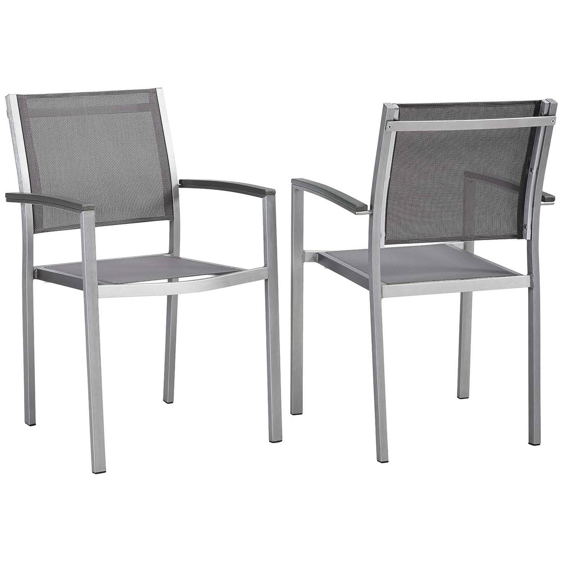 Modway Shore Aluminum Patio Dining Chair, Grey - 2 pack