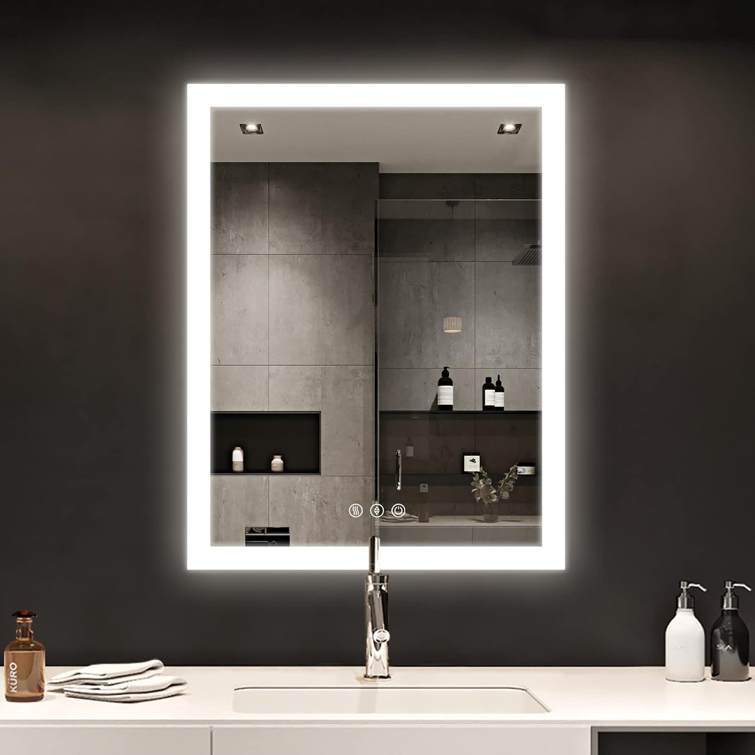 36 x 28 inch LED Lighted Bathroom Mirror, Wall Mounted Dimmable Vanity Backlit Mirror, Anti-Fog Mirror, Horizonal & Vertical, ETL Listed