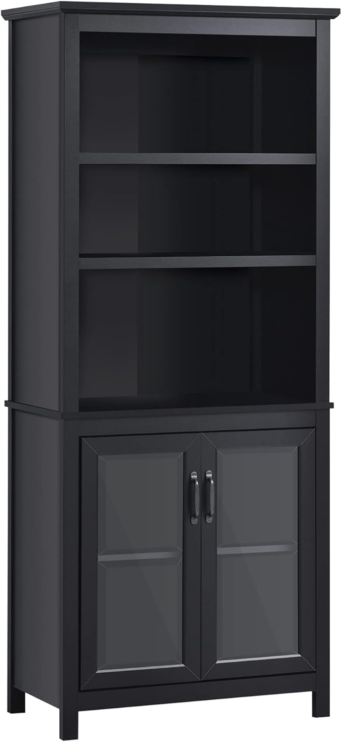 HOMCOM Multifunctional Storage Cabinet Bookcase with Adjustable Shelves Display Rack for Study, Kitchen, Living Room, Black