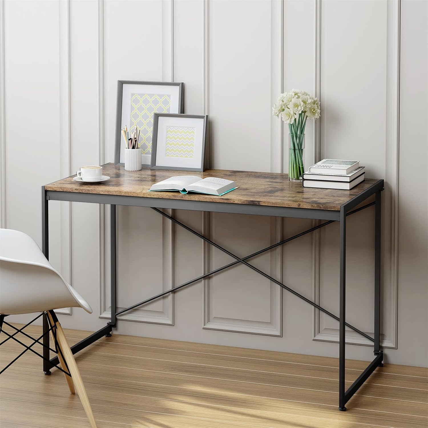 Computer Desk Foldable Home Office Table 47 Inch, Portable Study Writing Desk | NO Tools Required | Modern Simple Laptop Work Desk Gaming Table, for Small Spaces/Bedroom/Living Room Pack of 2