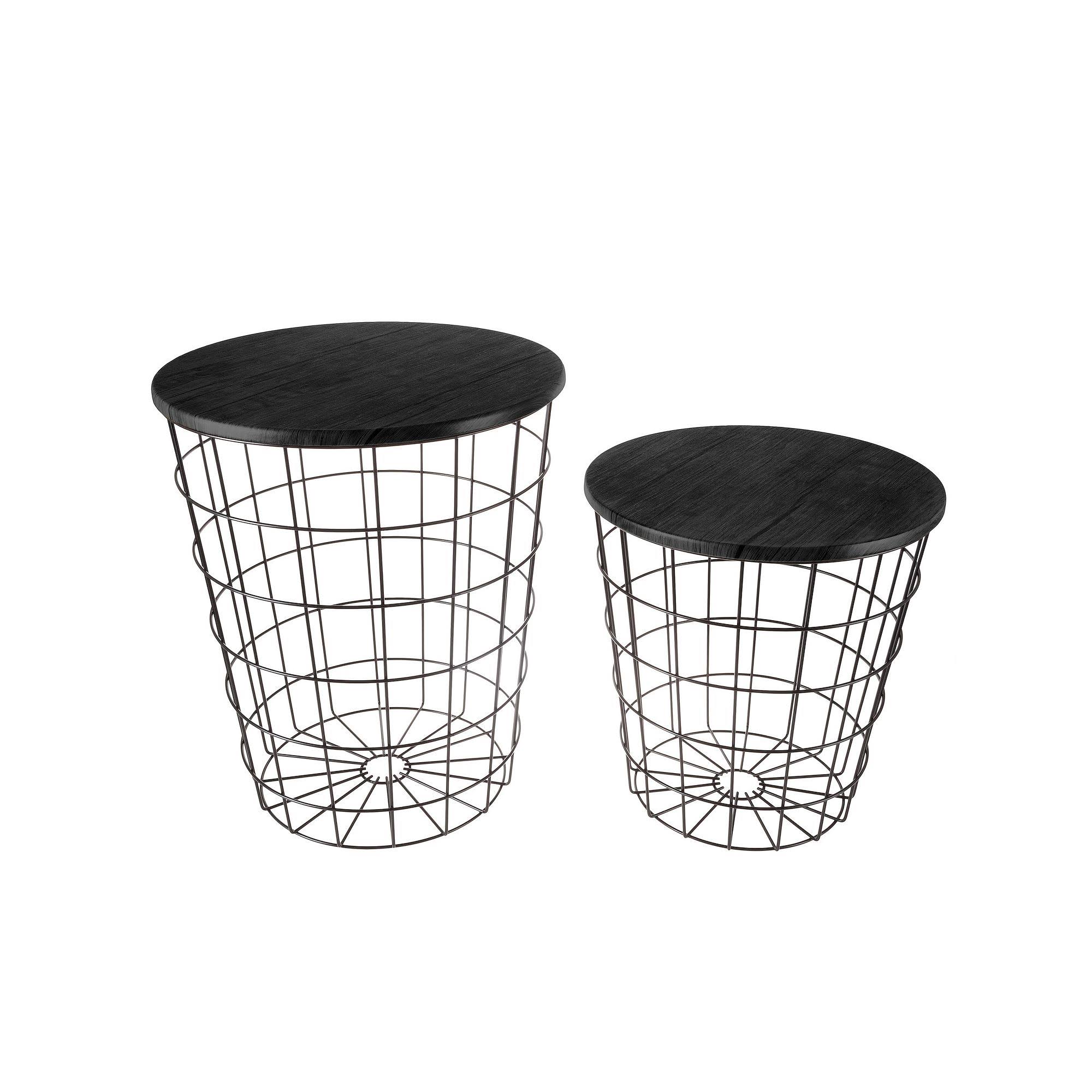 Lavish Home Storage Nesting End Table 2-Piece Set, Black