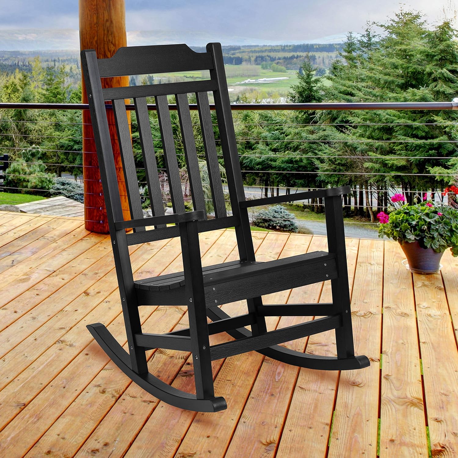 Flash Furniture Set of 2 Winston All-Weather Rocking Chair in Black Faux Wood