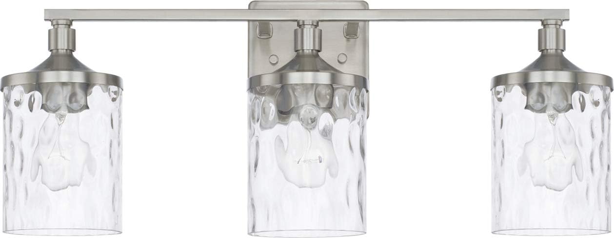 HomePlace Lighting 128831BN-451 Colton Mid-Century Clear Water Glass Bathroom Vanity Wall Light, 3-Light 300 Total Watts, 10